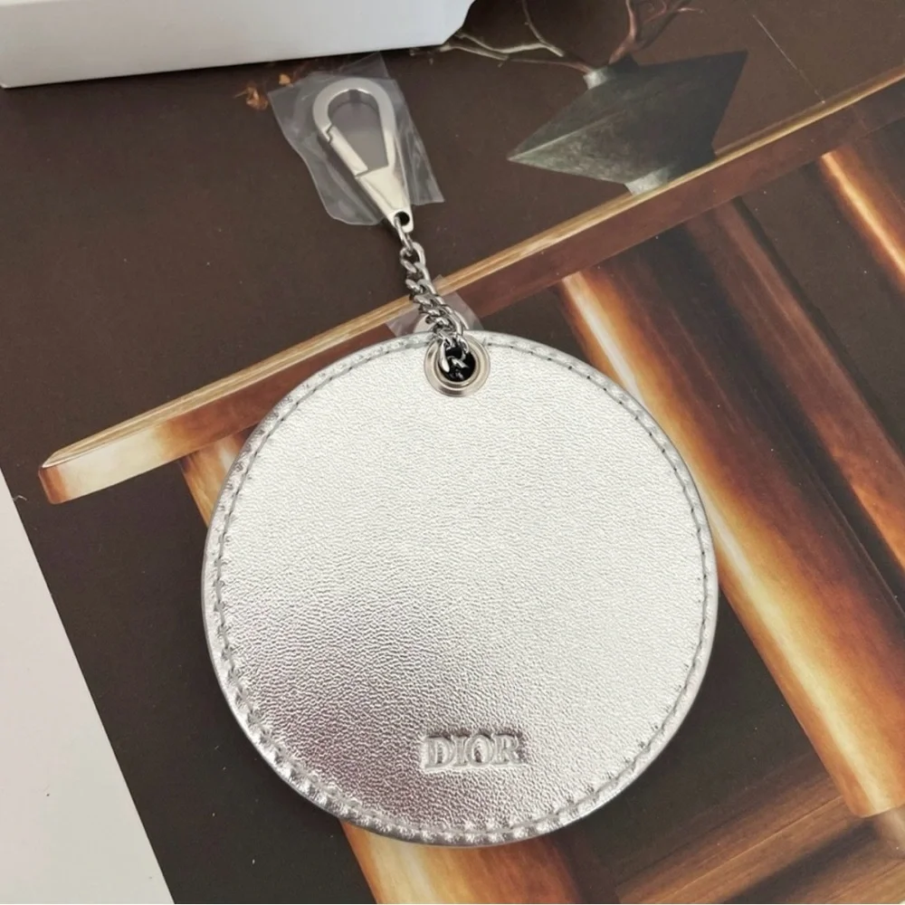 Dior Silver‎ Leather Travel Mirror Keychain